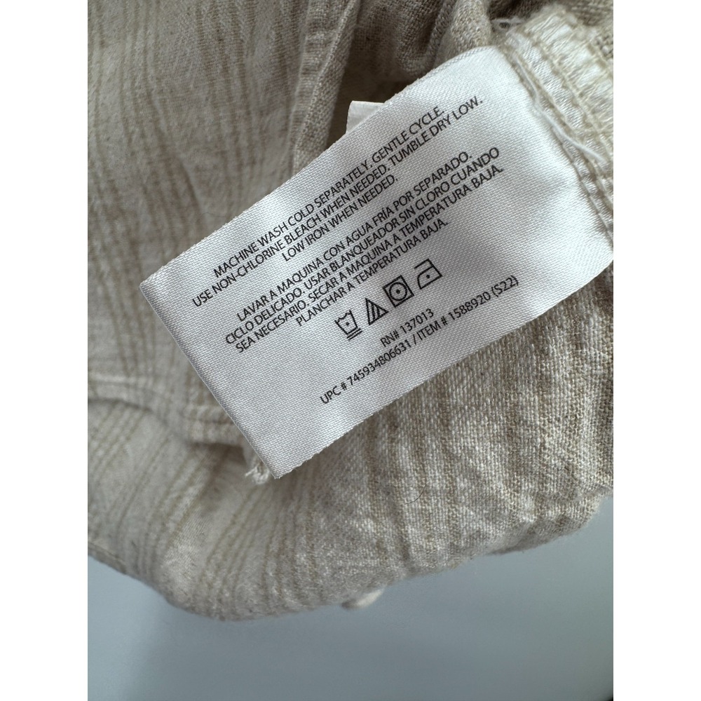 Orvis Large Linen Casual Button Down Long Sleeve Khaki Striped Coastal Preppy - Picture 9 of 16